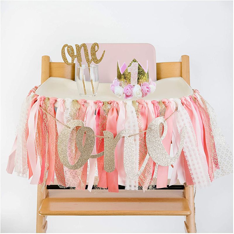 Baby Birthday Decoration Pink Gold Tutu with Crown Cake