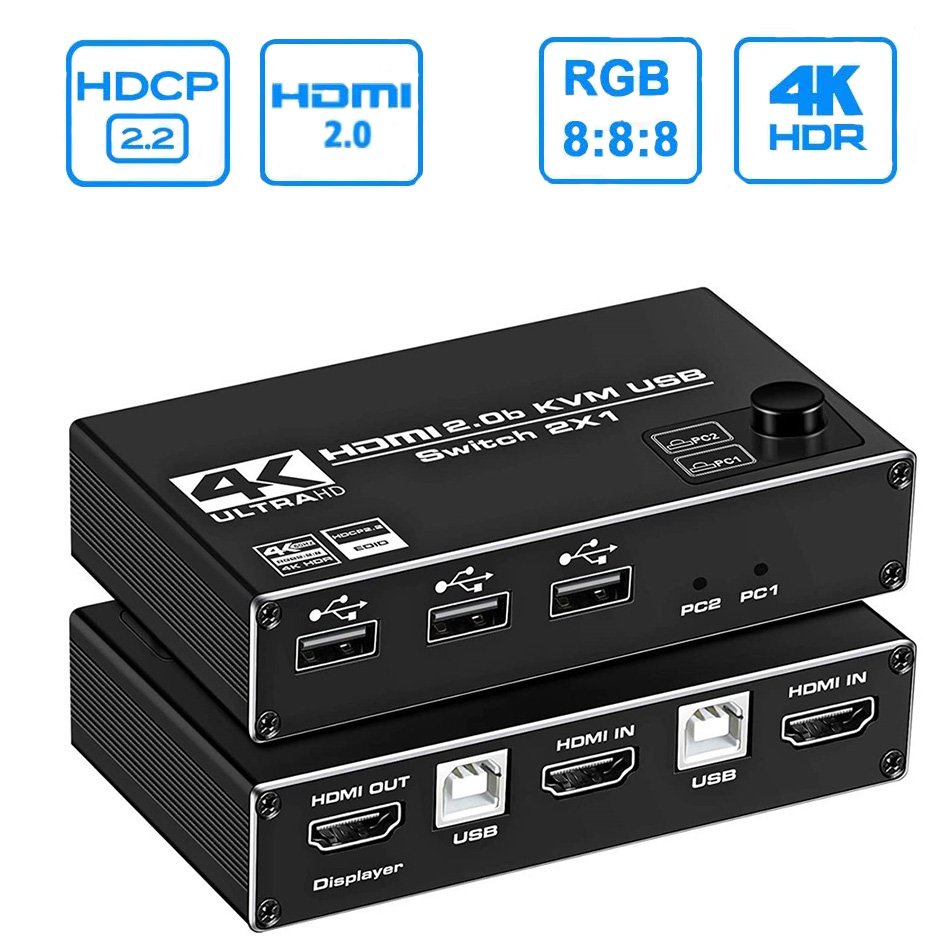KVM HDMI Switch Dual Monitor 2 In 1 Out DP KVM Switch 2 Ports 4K 60Hz