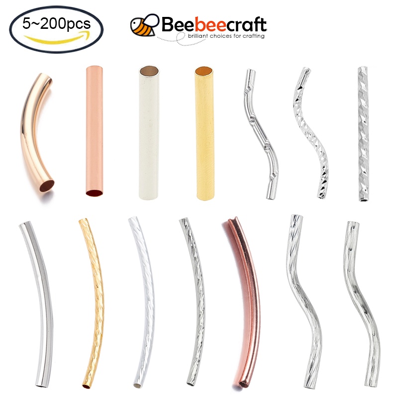 KISSITTY 250-Piece 3mm X 50mm Mixed Color Twist Tube Spacer Beads - Curved Noodle Beads For Jewelry Making DIY Crafts