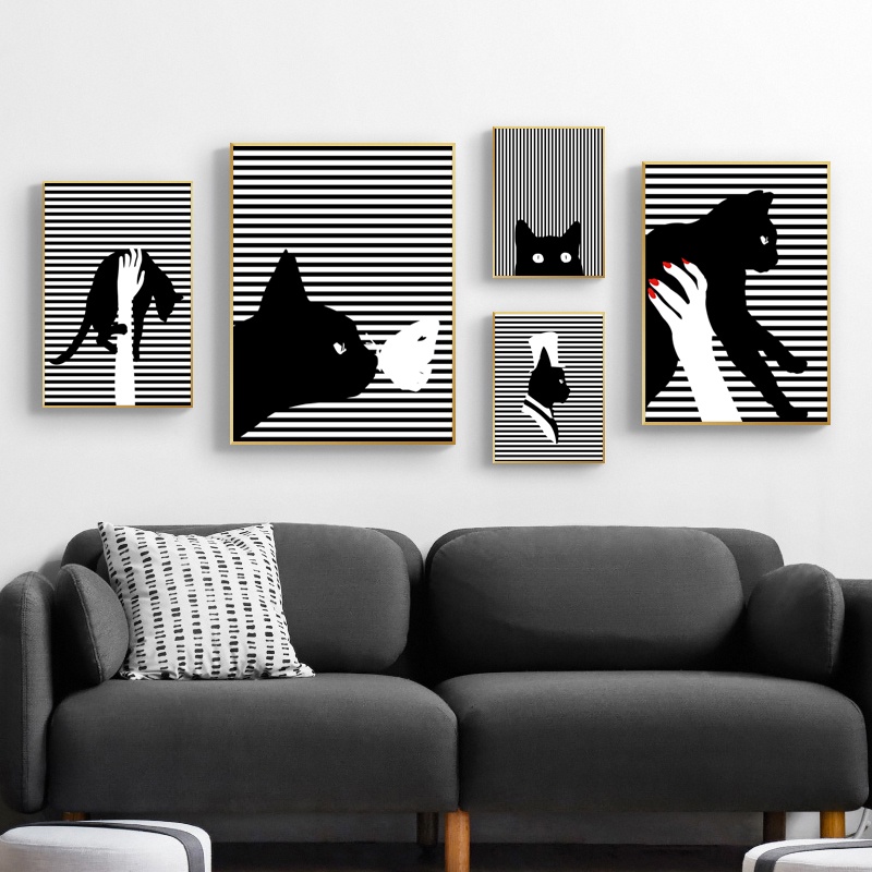 Black and White Wall Art Posters Abstract Animal Canvas Paintings Lines ...