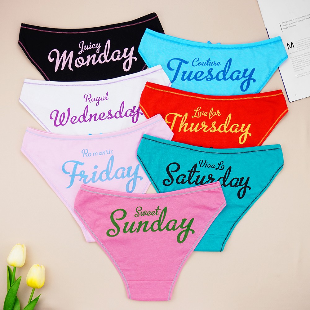 Every Day Of Week Cotton Women Sexy G String Underwear Week Day Thongs  Underpants For Female Plus Size