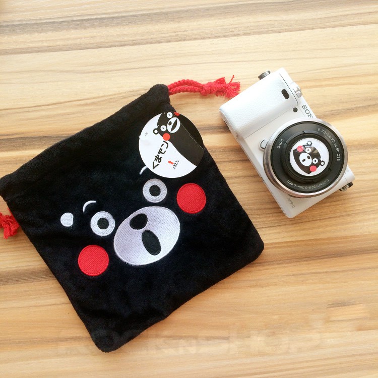 Cartoon Kumamon Black Bear Embroidery Pouch for Camera DSLR Instax ...