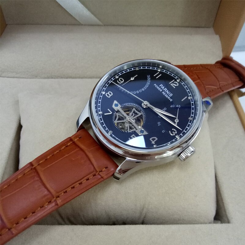 CODCod43mm Parnis Skeleton Automatic Mechanical Men's Watch Silver Case Men Power Reserve