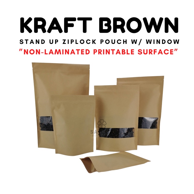 Window Packaging Bags 100Pcs Kraft Stand Up Pouch Bags With Window - 3 ...