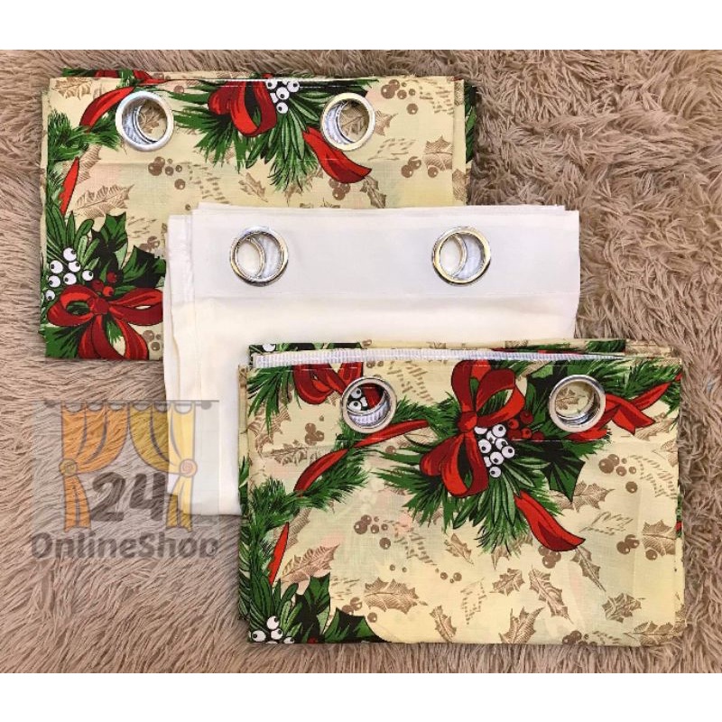 Ribbonette Christmas Ring Curtains sold per piece or 3in1 | Shopee ...