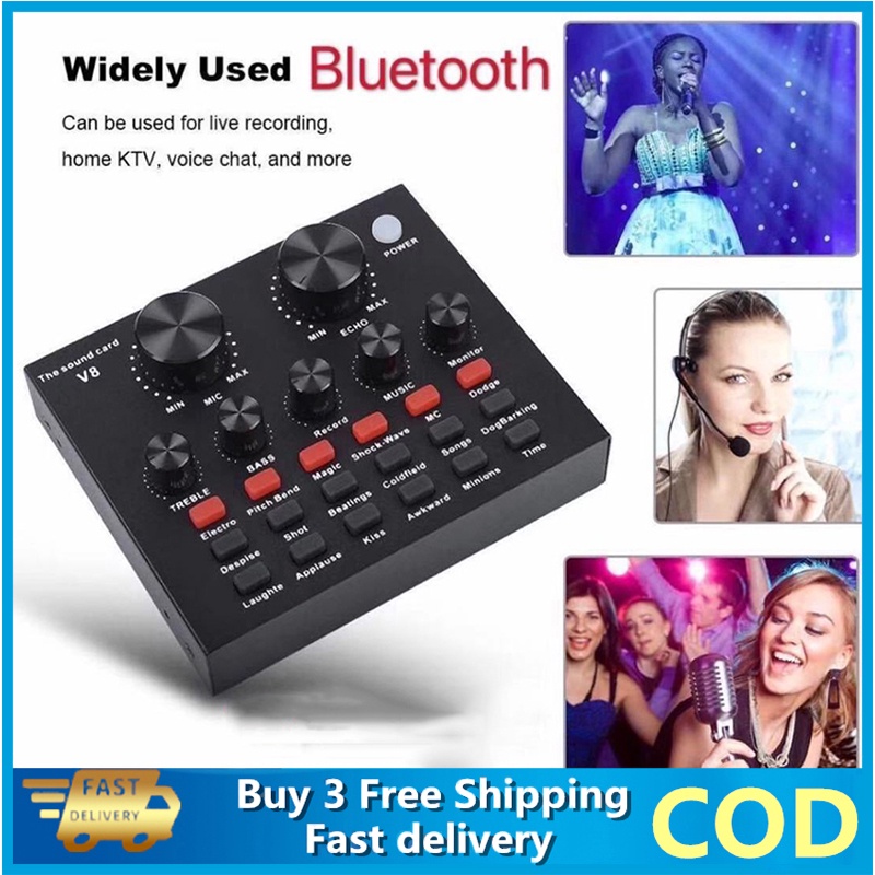 V8 Sound Card Audio Interface External USB Live Broadcast Microphone