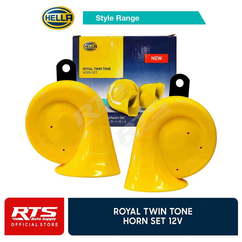 Hella Royal Twin Tone Snail / Trumpet type Yellow Horn Set Car and Motorcycle Horn 12v
