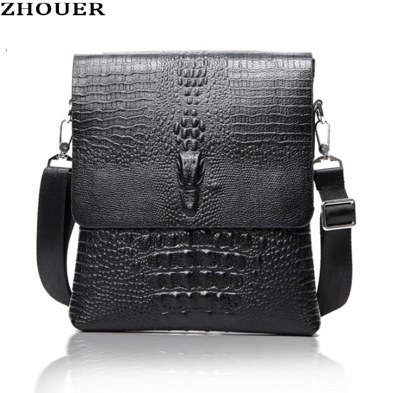 Men Crocodile Pattern PU Leather Shoulder Sling Bag Shopee