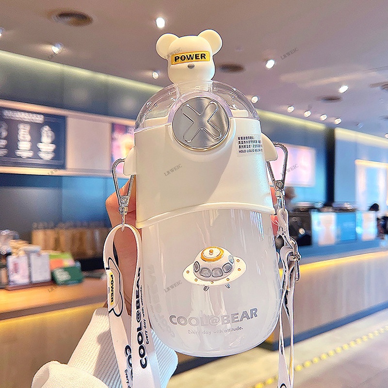 Cute Bear Water Bottle With Straw For Girls Kids Kawaii Plastic Milk ...