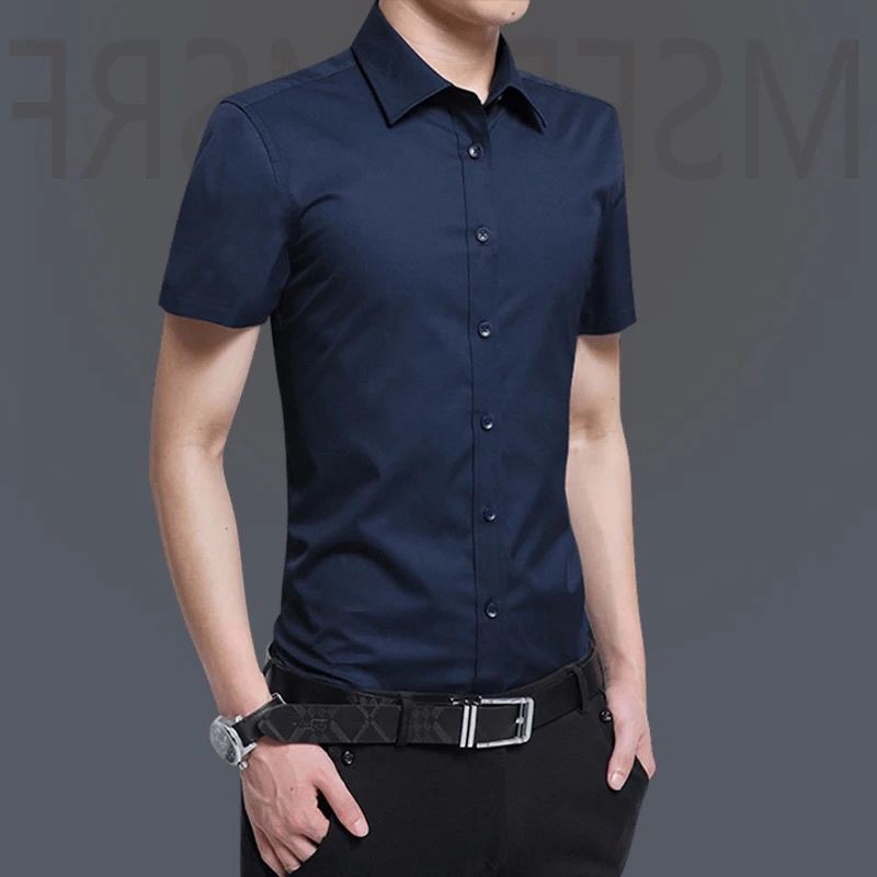 Men Short Sleeve Shirt Smart Casual Plus Size Button But…