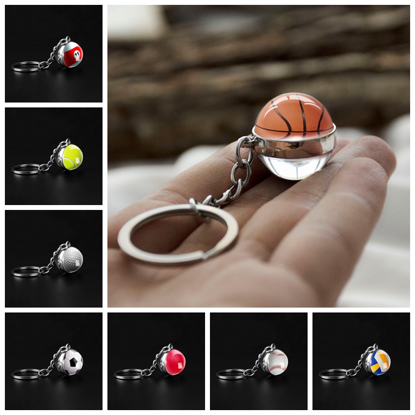 Fashion Glass Ball Keychain Basketball Baseball Football Volleyball ...