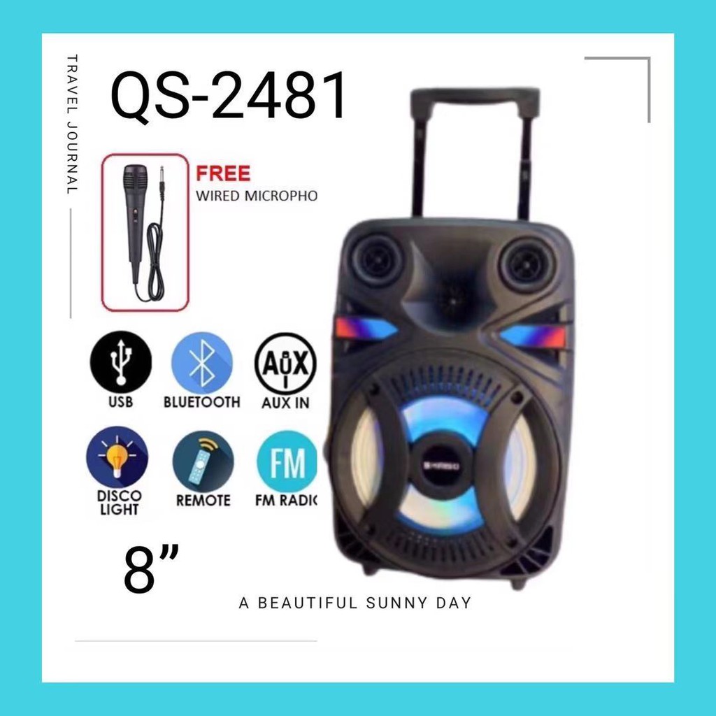 8 Inch KIMISO Outdoor Portable trolley Speaker DJ Speaker System With LED Light Blue Tooth