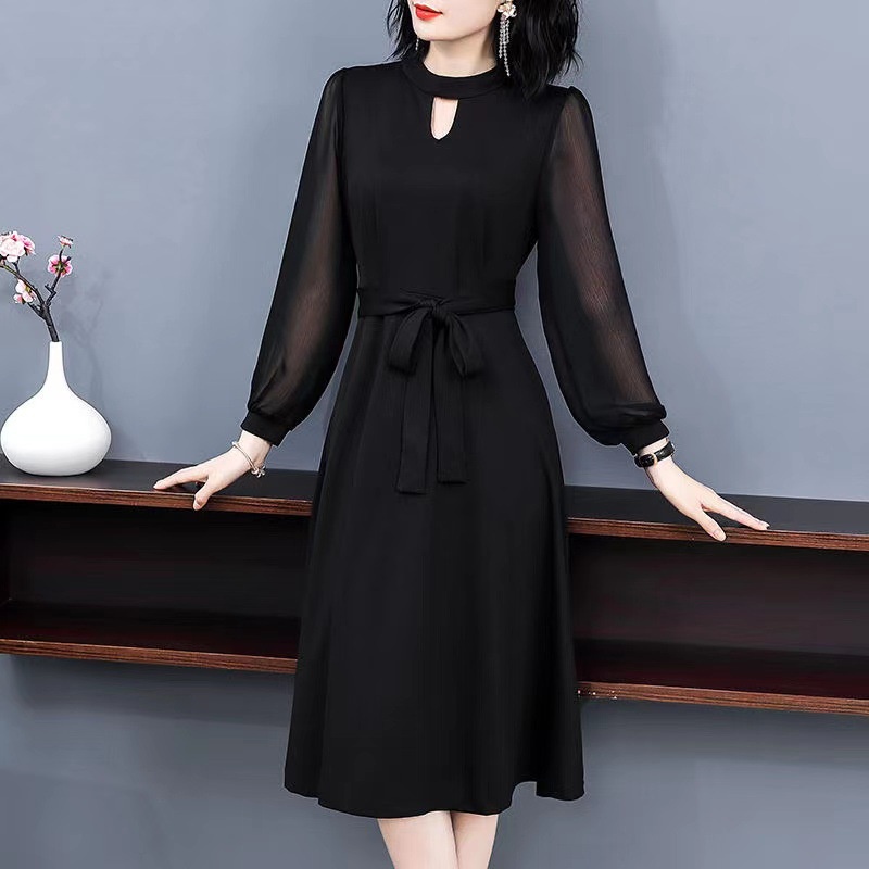 PiggyGirl-New Dress Spring and Autumn Long Sleeve Slim Black Skirt ...