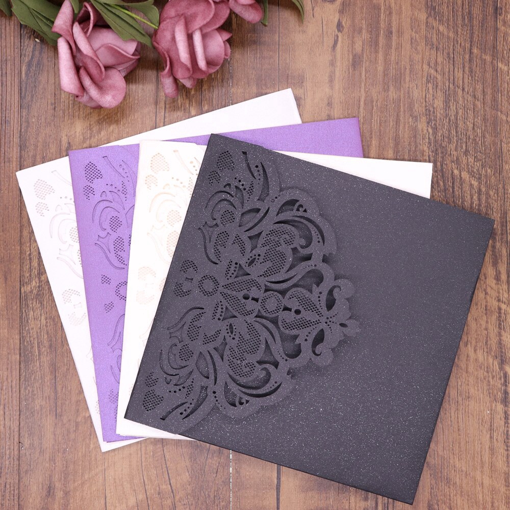 10pcs/pack Lace Laser Cut Wedding Invitation Card Cover Square ..., image size:1000x1000