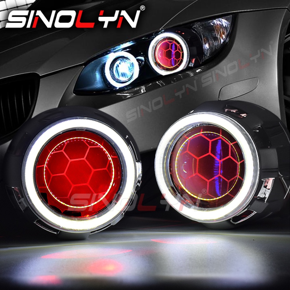 2.5'' HID Bixenon Projector COB LED Angel Eyes Halo Honeycomb Etching ...