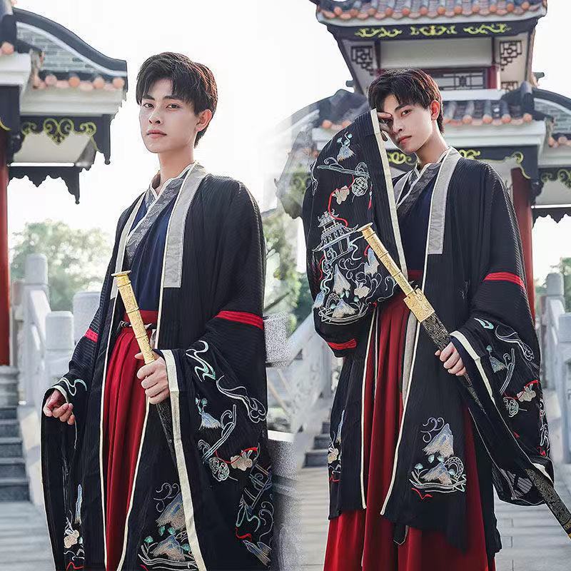 Hanfu Male Fairy Ancient Style Men's Black Dragon Pattern Embroidery ...