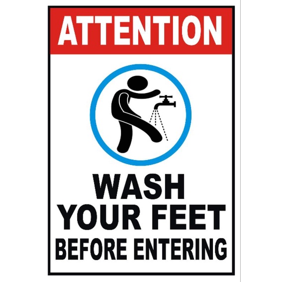 A12 Attention wash your feet before entering PVC signage A4 size ...