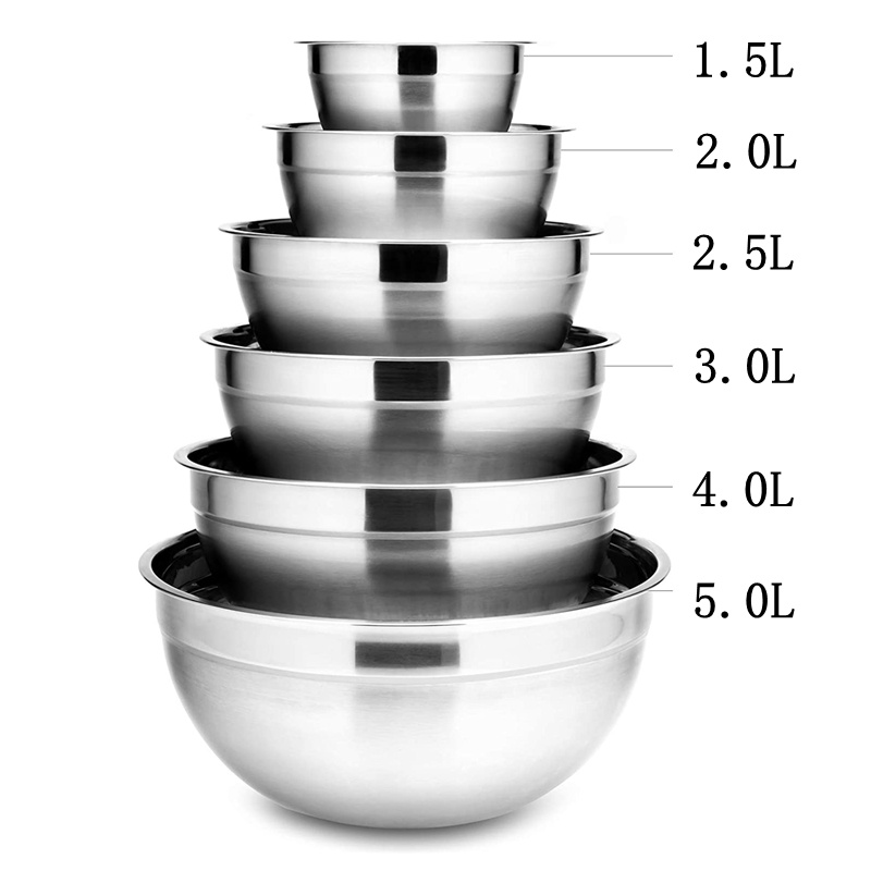 6Pcs Stainless Steel Bowls Set 1.5-5L Large Capacity Nesting Mixing ...