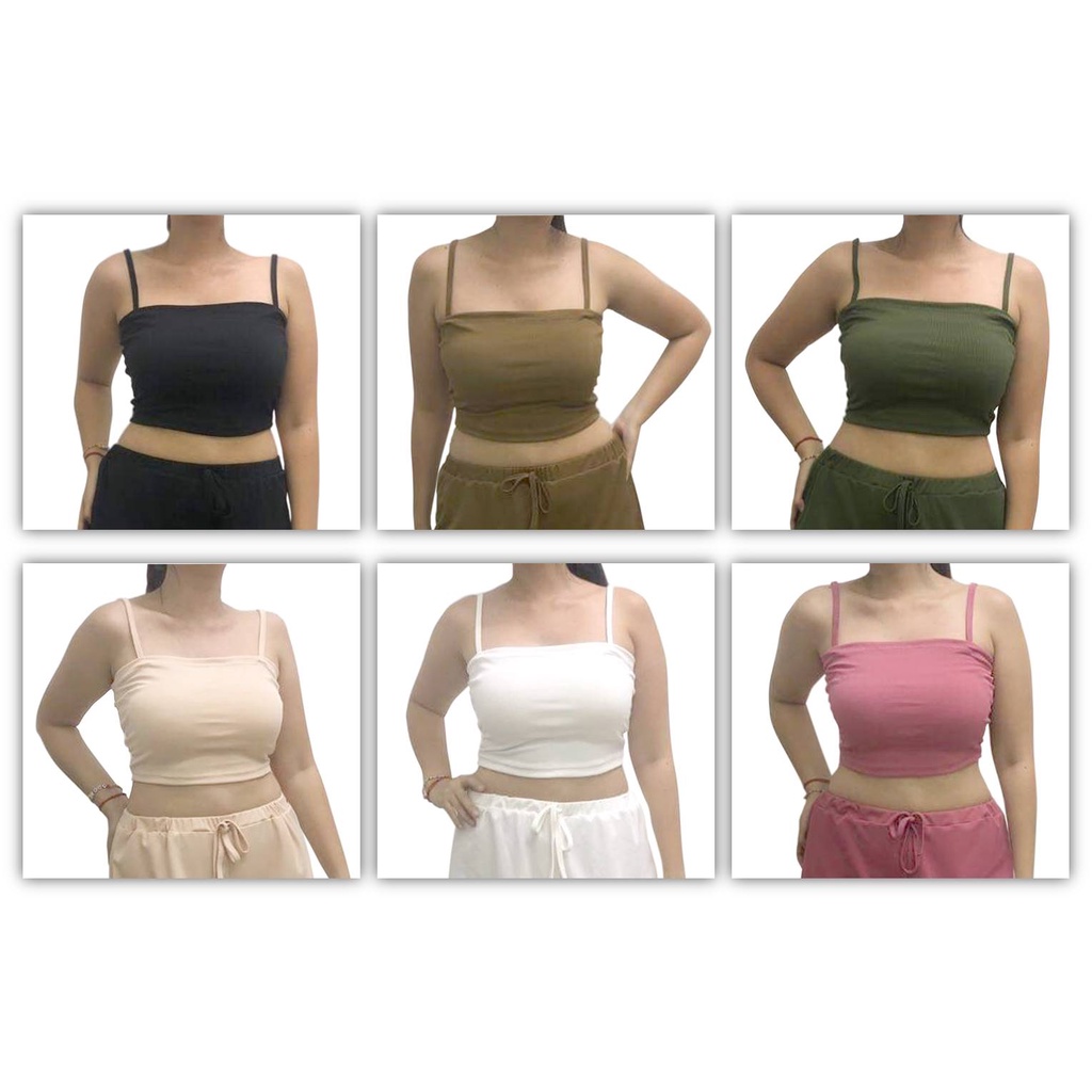 Chelvin Strappy Tops Plain Knitted Croptop | Shopee Philippines