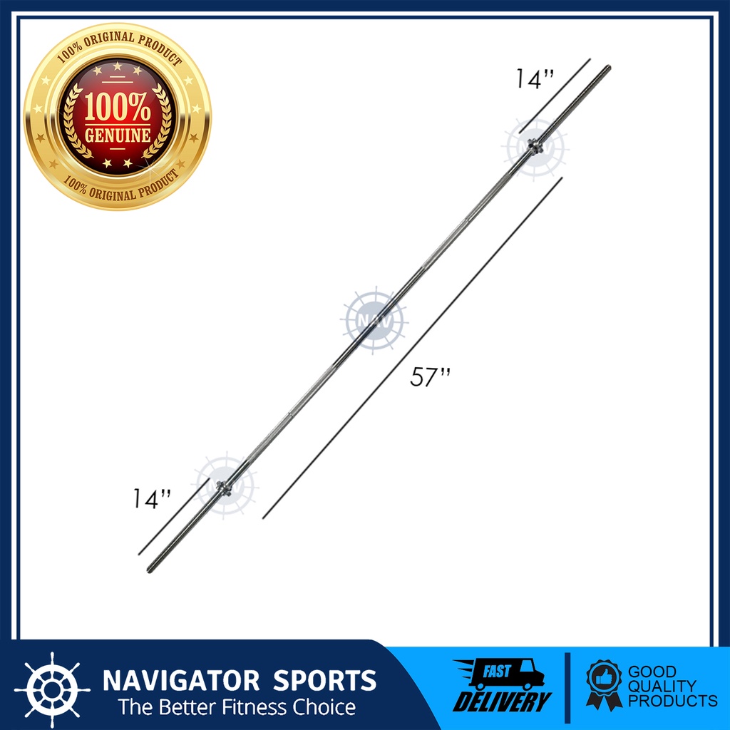 barbell Standard 7feet Long Bar 220cm exact length with 2 spin locks