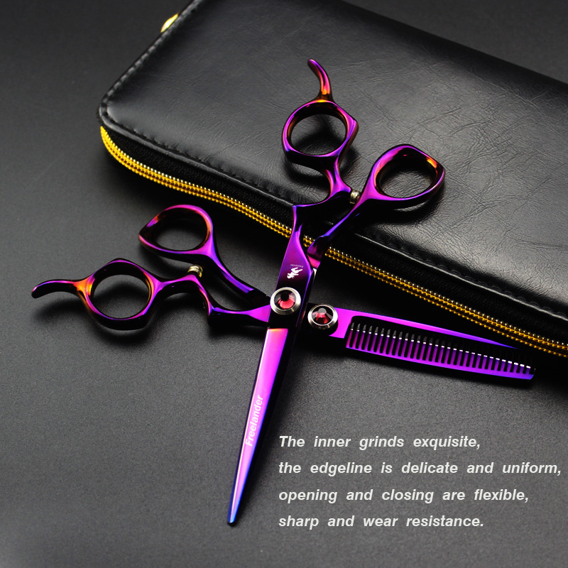 Ruisi 6.0 Inch Purple Z Handle Barber Scissor Haircut Flat Cut Scissor