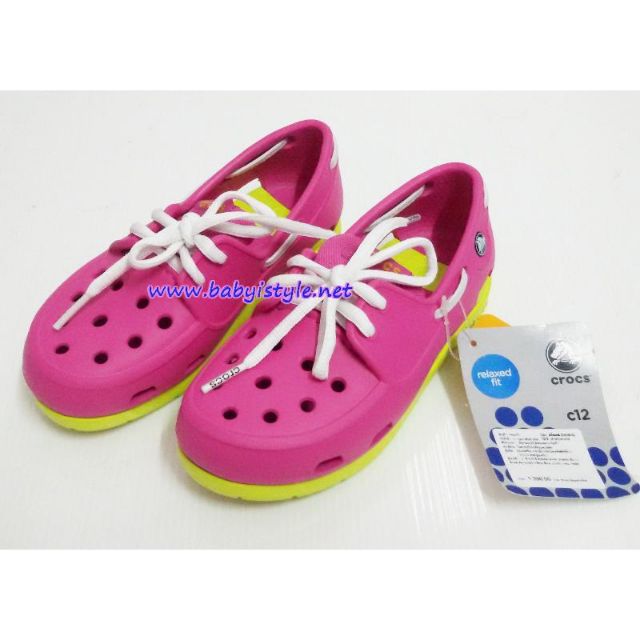 Crocs BEACH LINE BOAT KID Shoes Pink Lemon Color. White Rope Tie New ...