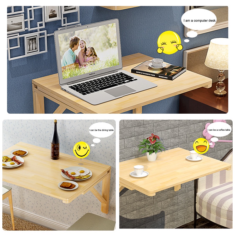 Solid Wood Folding Computer Desk WallMounted Writing Desk Dining Table