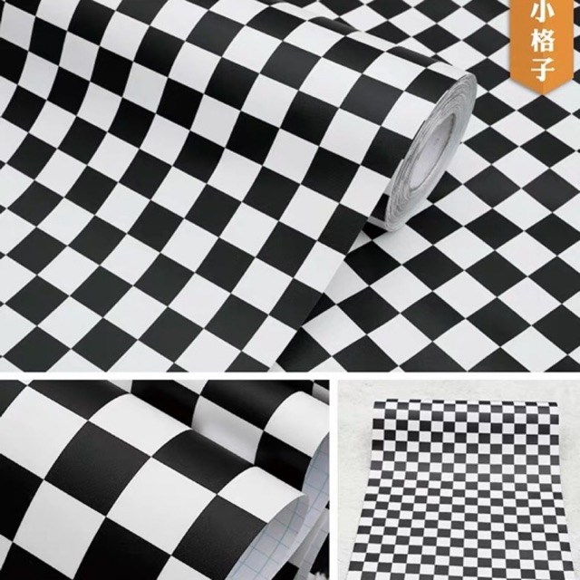 BHW Wallpaper Black and White Square Design Self-Adhesive PVC ...