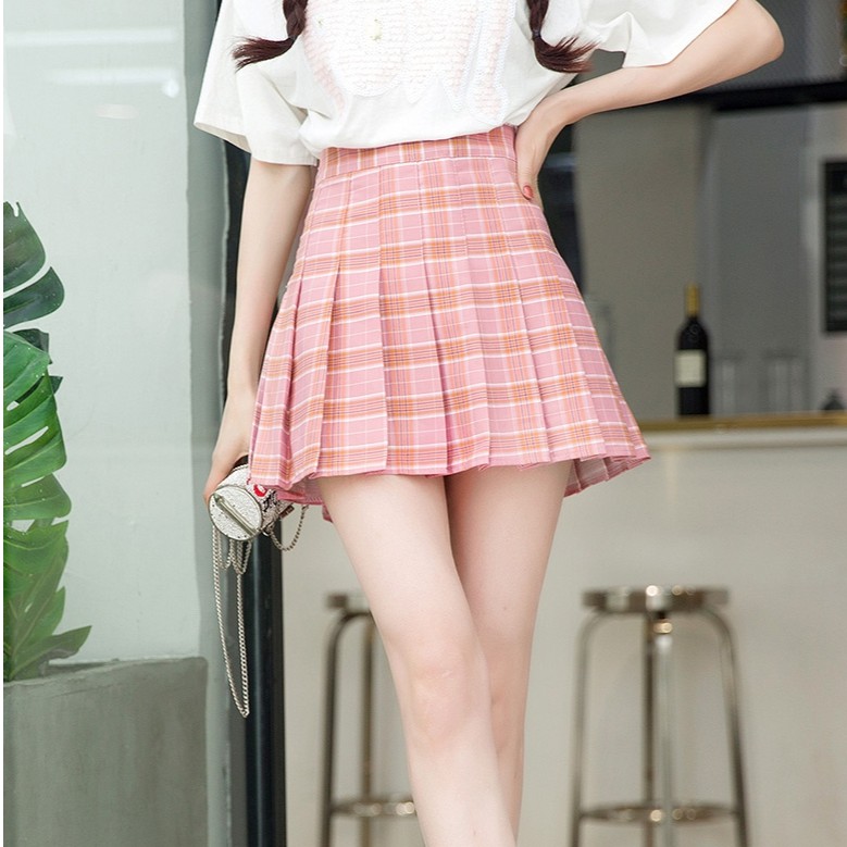 Korean Line High Waist Plaid Pleated Mini Pink Tennis Skirt Shopee Philippines