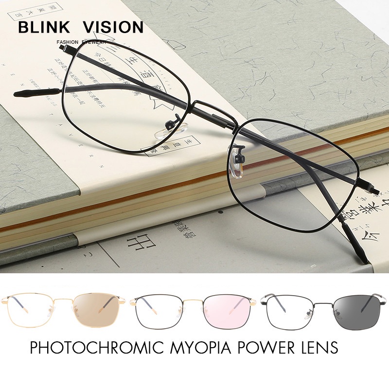 Anti-blue Ray Myopia Glasses for Men Women Anti Radiation Metal  Small Square Sunglasses Nearsighted Eyeglasses Frame Custom Photochromic
