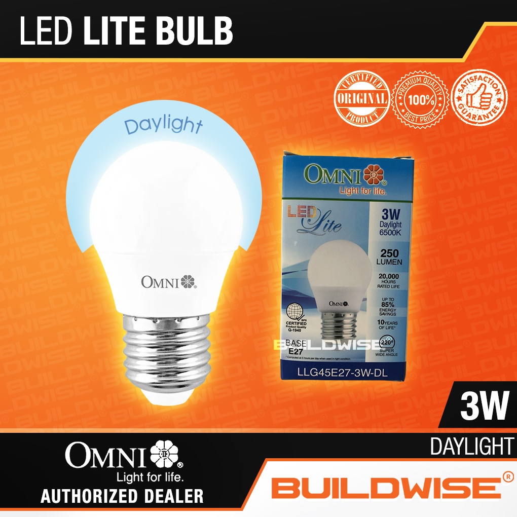 Omni LED Lite Bulb Daylight 3W 3 Watts E27 Light Bulb「BUILDWISE®」 4!zR