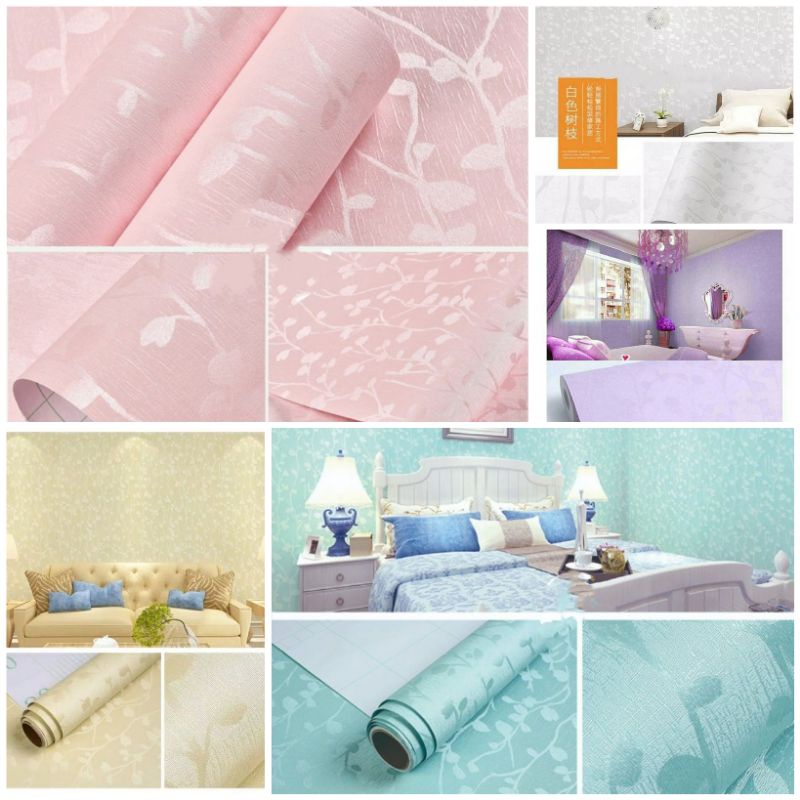 Plain Blue Wall Wallpaper Textured Leaf Stripe Room Decor Room Wall