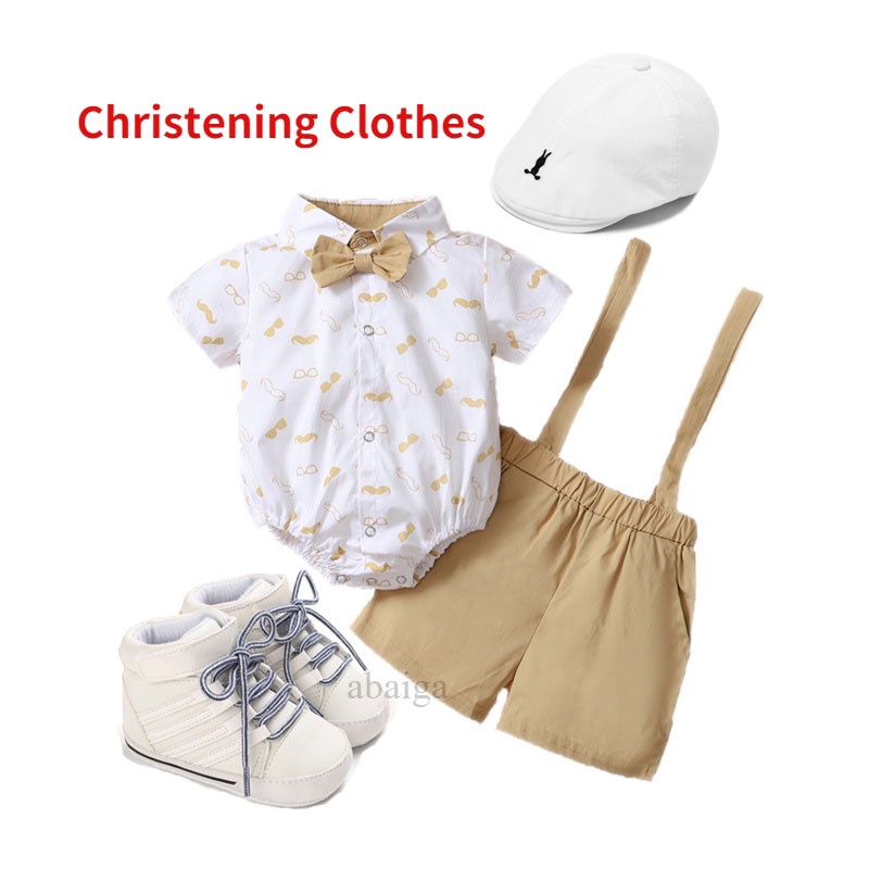 Christening Clothes for Baby Boy Khaki Suit Baptism Outfit Newborn