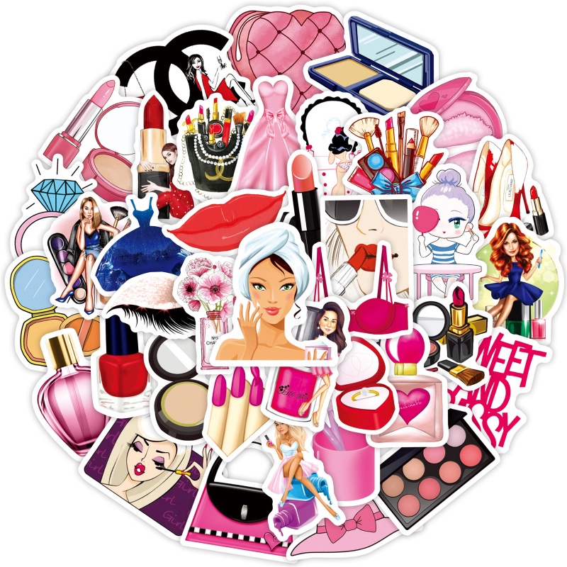 50pcs Girl Cute Barbie Lovely Makeup Stickers Laptop Stickers Water ...