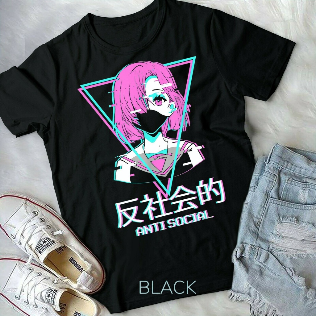 Antisocial Vaporwave Anime Japanese Aesthetic T-Shirt | Shopee Philippines