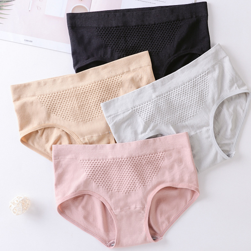 Zxyouping Japanese 3D Honeycomb Warm Womb Panty Mid Waist Panties Women ...