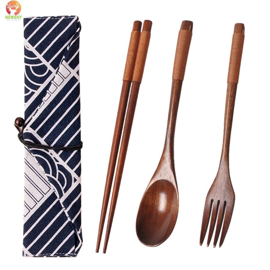 Wooden Chopsticks Spoon And Fork Set With Storage Bag 8 9 Inch Shopee Philippines