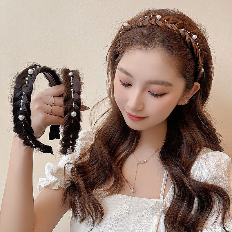 Face Headband Fishbone Braid Korean Style Headwear Wig Headband Wide Hair  Hoop Female Hairbands