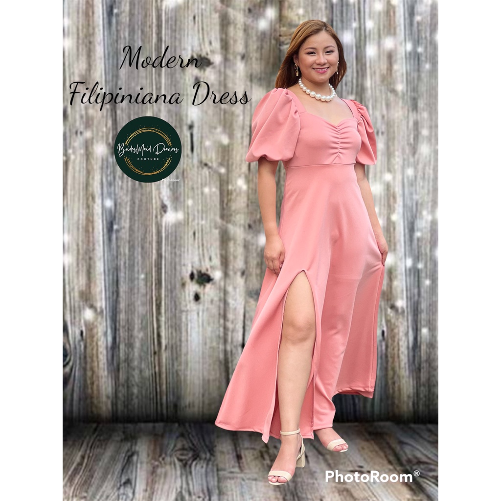 filipiniana dress MODERN FILIPINIANA PUFF SLEEVES WITH SLIT