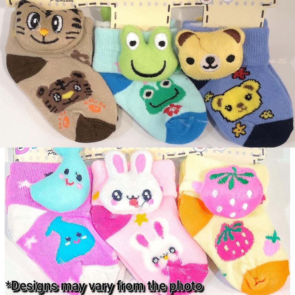 3 pairs Baby Printed Toy Socks with Stuffed Toy Head Cotton Unisex ...