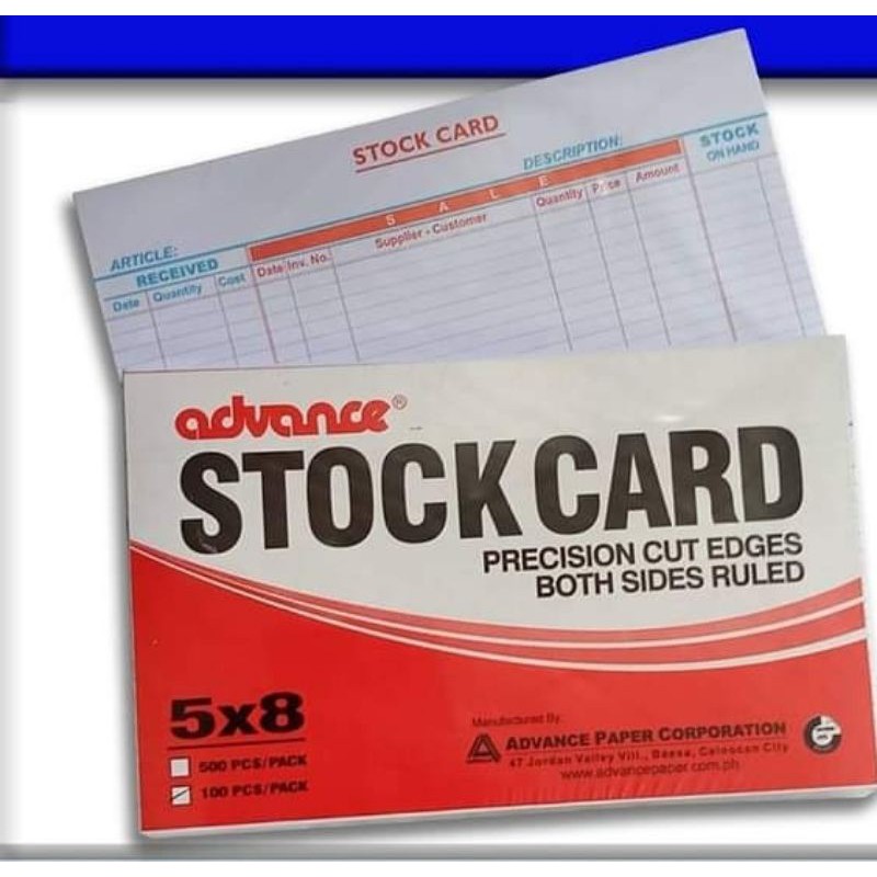STOCK CARD 100 SHEETS Shopee Philippines