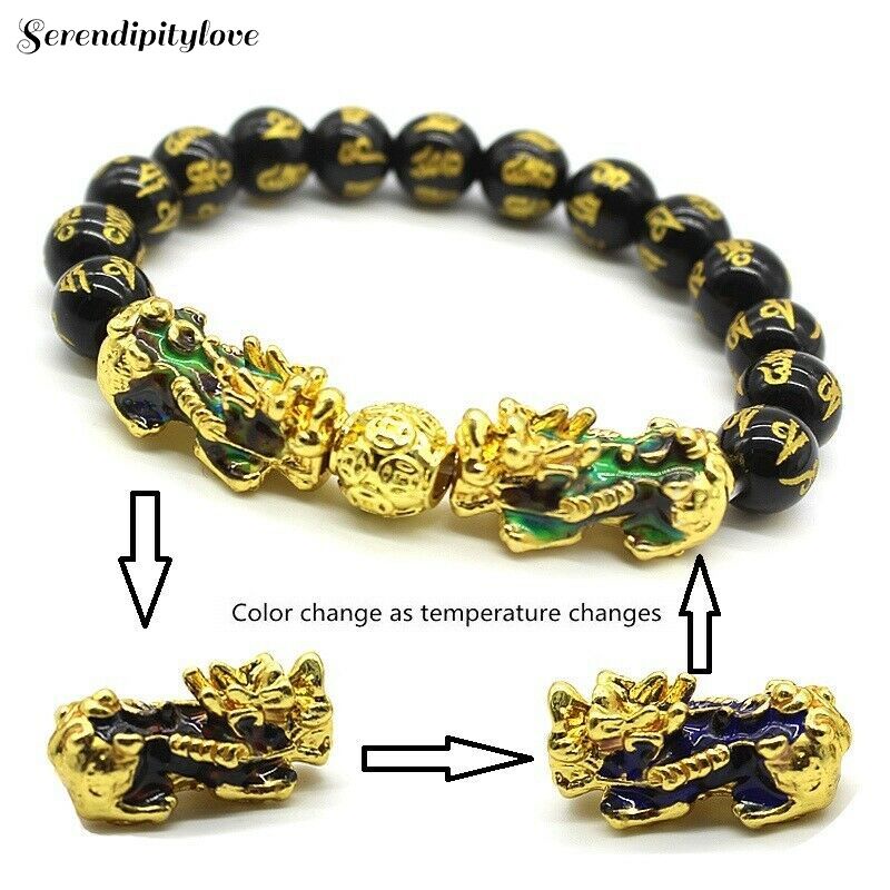 Bracciale Feng Shui Pi Xiu: Perline Di Ossidiana E Dadi Dorati Per Attirare Ricchezza E Fortuna