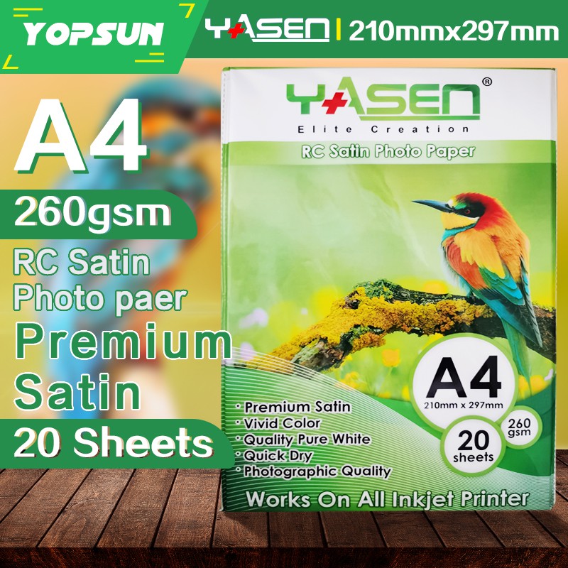 Yasen Rc Satin/Glossy/Linen/Rough Satin Photo paper 260Gsm A4 Size