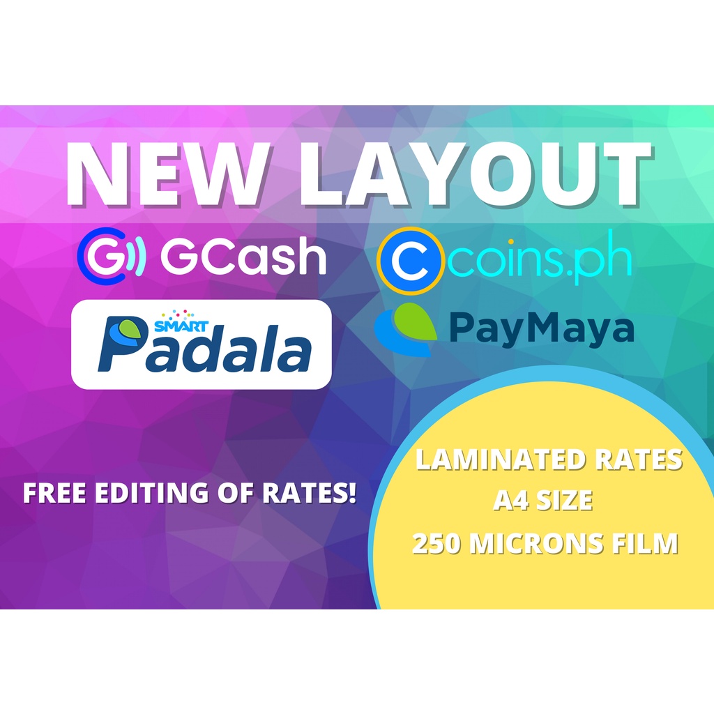 Laminated Rates Gcash Pymaya Coins Smart Padala 3in1 Load Sign Meralco Signage 6706