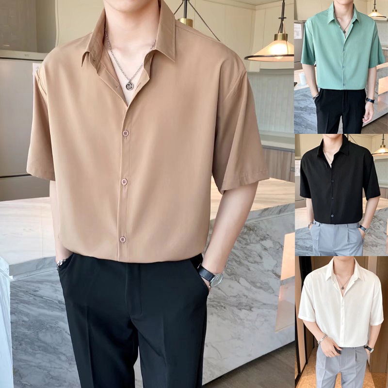 Korean style fashion casual high quality men s short sleeved shirt Suitable for Formal Office Short Sleeve Polo Shirt for man Shopee Philippines