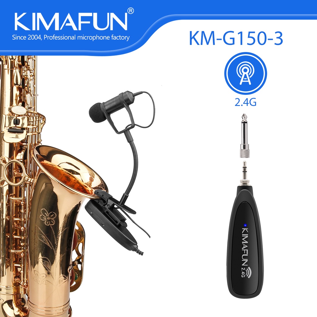 KIMAFUN 2.4G Wireless Microphone Sax System Clip on Mic for Saxophone