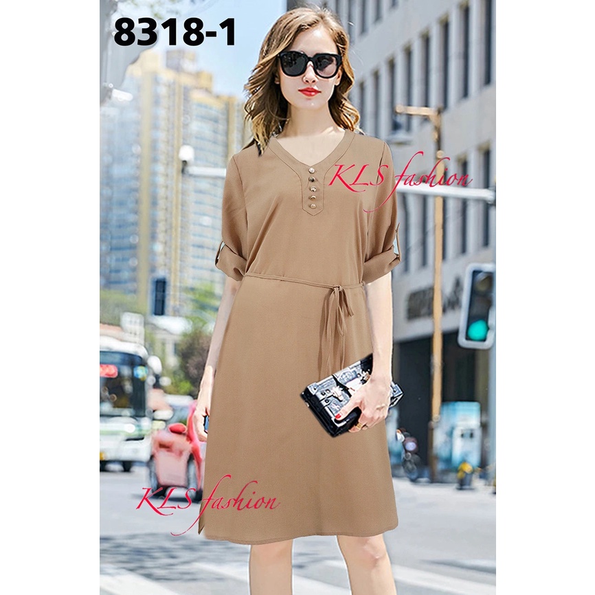 Bangkok V Neck Casual Plain Polo Dress 3 4 Sleeve Plus Size Dress 7 Colors Shopee Philippines