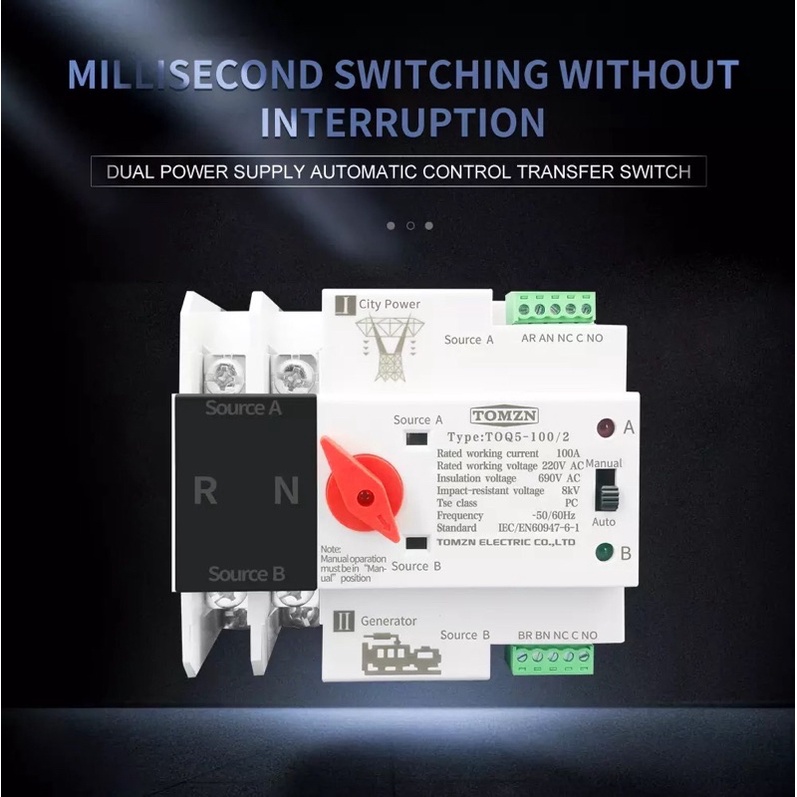 Automatic Transfer Switch 2P 63A 100A 125A 230V MCB Type ATS Dual Power ...