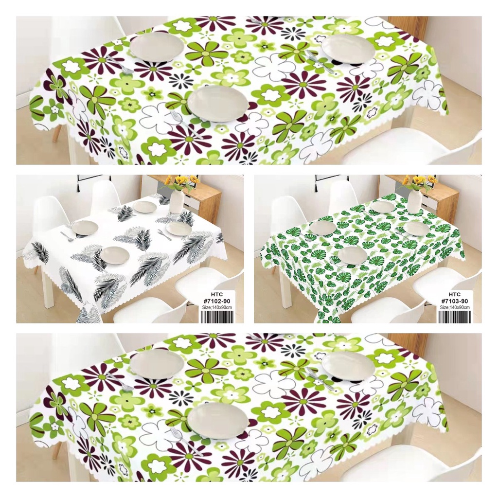 PVC Waterproof Table Cover Green Leaves Table Cloth Feather Big Three ...