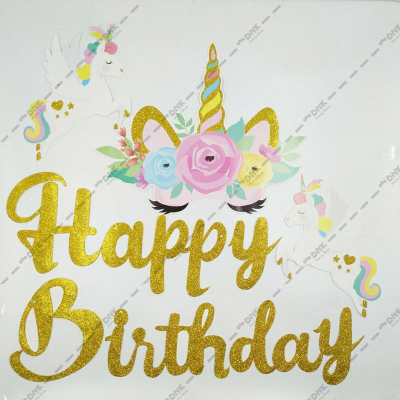 Cutout Flag Hanging Banner Large Unicorn Gold Glitter Happy Birthday ...